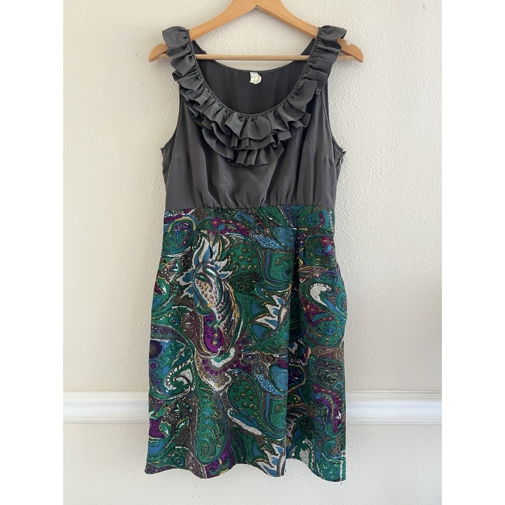 Anthropologie Maeve Y2K Paisley Silky Ruffle Dress Size 10 Preppy Boho Secretary